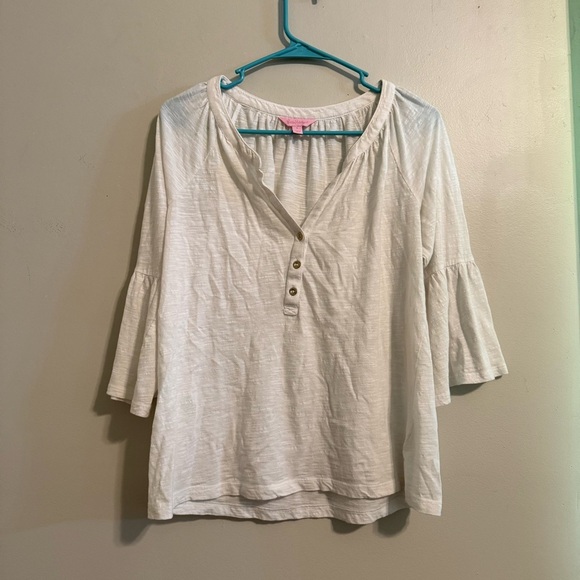 Lilly Pulitzer Peasant Blouse women’s size small 100% cotton white gold preppy - Picture 1 of 9